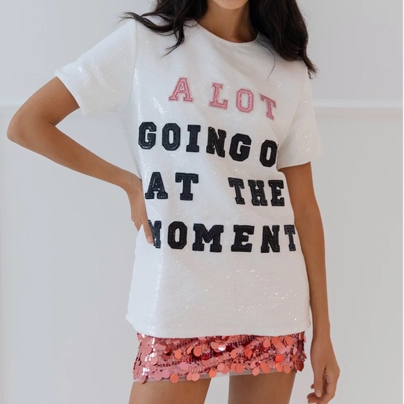 Lola + The Boys White Sequin “A Lot Going On At The Moment” Tee - Picture 2 of 9